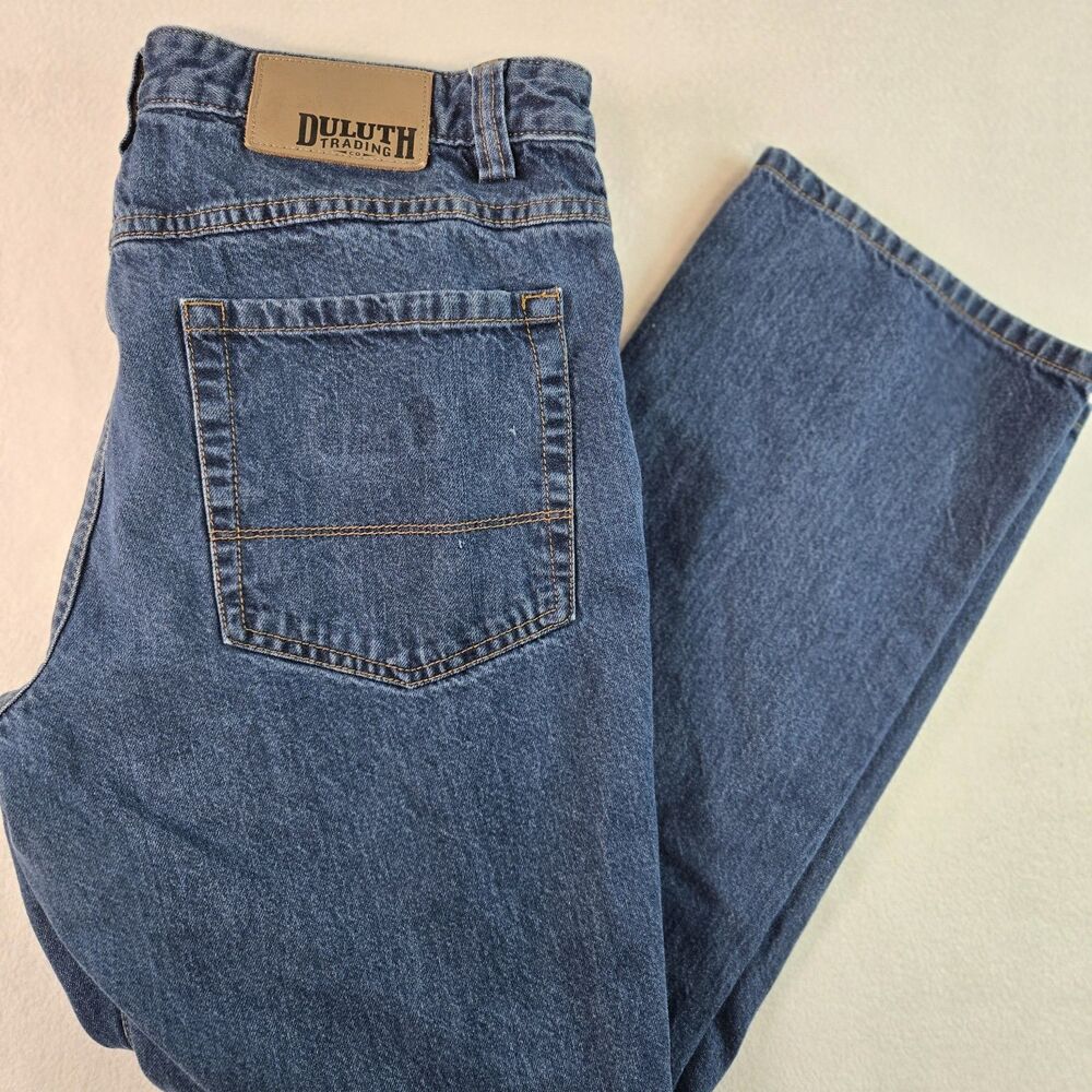 Duluth Trading Jeans Mens 34x30 Blue Denim Pants Workwear Trim Fit